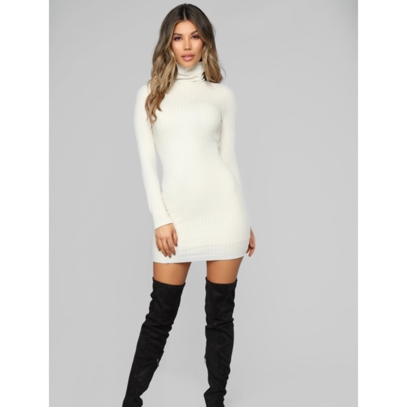 Fashion Nova Dresses & Skirts - 2/$45FN- Cream Turtleneck Ribbed Long Sleeve Dress
